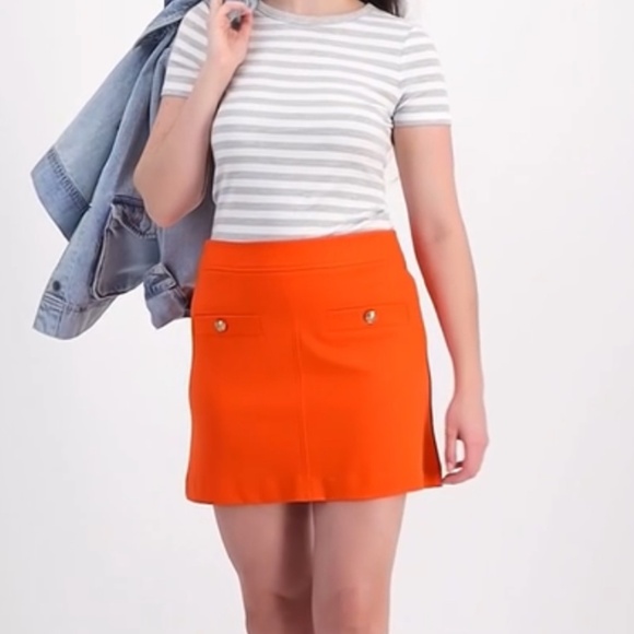 On 34th Women's Ponté-Knit Mini Skirt Orange Stretch w/ buttons - Picture 12 of 13